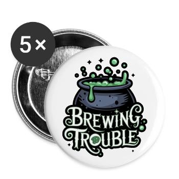 Hexenkessel – Brewing Trouble - Buttons groß 56 mm (5er Pack) - Weiß - Vorne