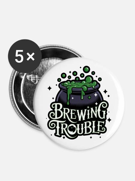 Hexenkessel – Brewing Trouble - Buttons groß 56 mm (5er Pack) - Weiß