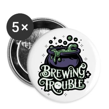 Hexenkessel – Brewing Trouble - Buttons groß 56 mm (5er Pack) - Weiß - Vorne