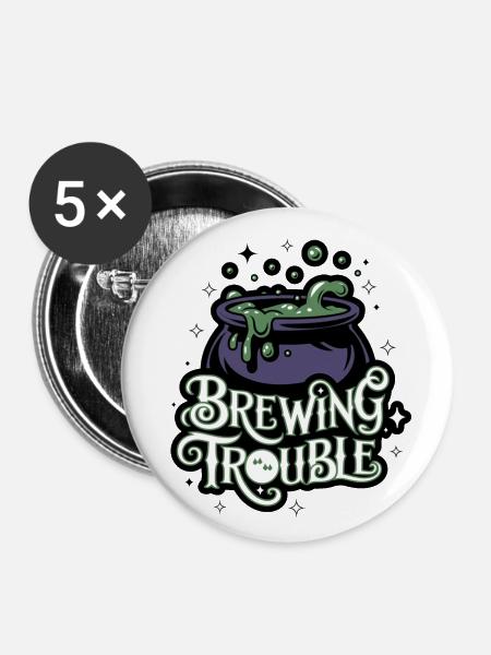 Hexenkessel – Brewing Trouble - Buttons groß 56 mm (5er Pack) - Weiß