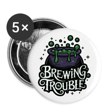 Hexenkessel – Brewing Trouble - Buttons groß 56 mm (5er Pack) - Weiß - Vorne