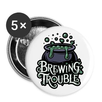 Hexenkessel – Brewing Trouble - Buttons groß 56 mm (5er Pack) - Weiß - Vorne