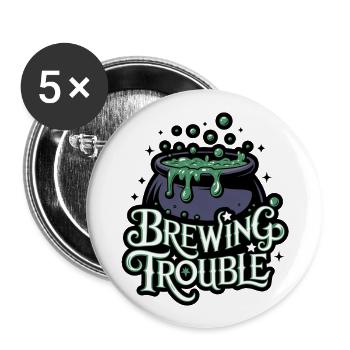 Hexenkessel – Brewing Trouble - Buttons groß 56 mm (5er Pack) - Weiß - Vorne