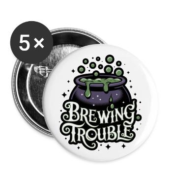 Hexenkessel – Brewing Trouble - Buttons groß 56 mm (5er Pack) - Weiß - Vorne