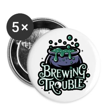 Hexenkessel – Brewing Trouble - Buttons groß 56 mm (5er Pack) - Weiß - Vorne