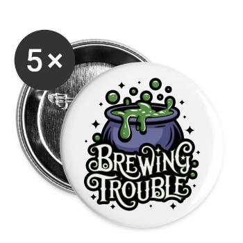 Hexenkessel – Brewing Trouble - Buttons groß 56 mm (5er Pack) - Weiß - Vorne