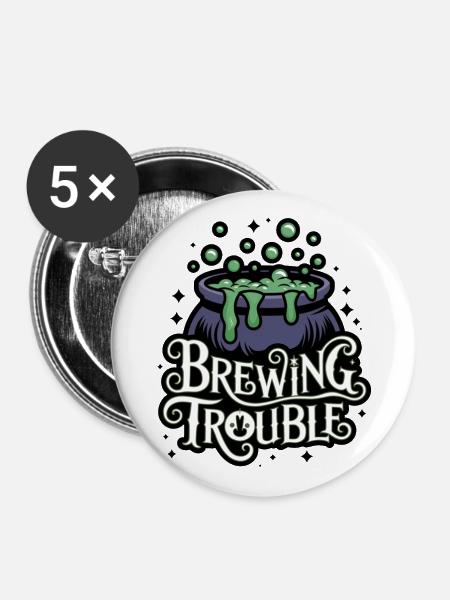 Hexenkessel – Brewing Trouble - Buttons groß 56 mm (5er Pack) - Weiß