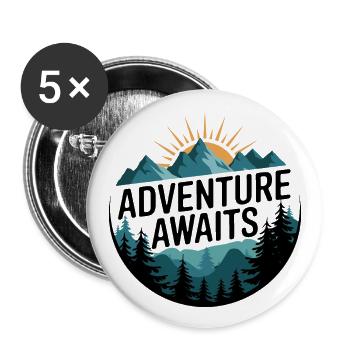 Adventure Awaits – Bergpanorama - Buttons groß 56 mm (5er Pack) - Weiß - Vorne
