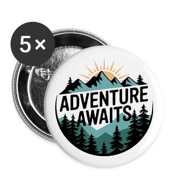 Adventure Awaits – Bergpanorama - Buttons groß 56 mm (5er Pack) - Weiß - Vorne