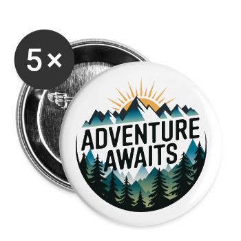 Adventure Awaits – Bergpanorama - Buttons groß 56 mm (5er Pack) - Weiß - Vorne