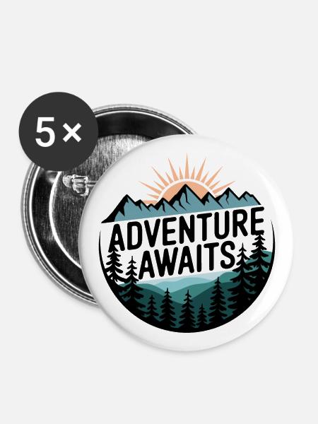 Adventure Awaits – Bergpanorama - Buttons groß 56 mm (5er Pack) - Weiß