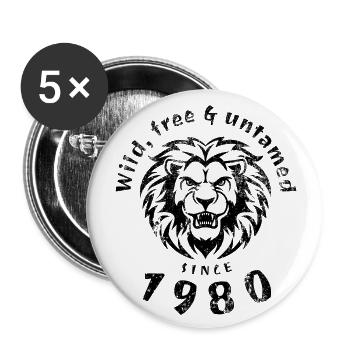 44th Birthday Wild, free & untamed since 1980 - Buttons large 2.2''/56 mm (5-pack) - white - Front
