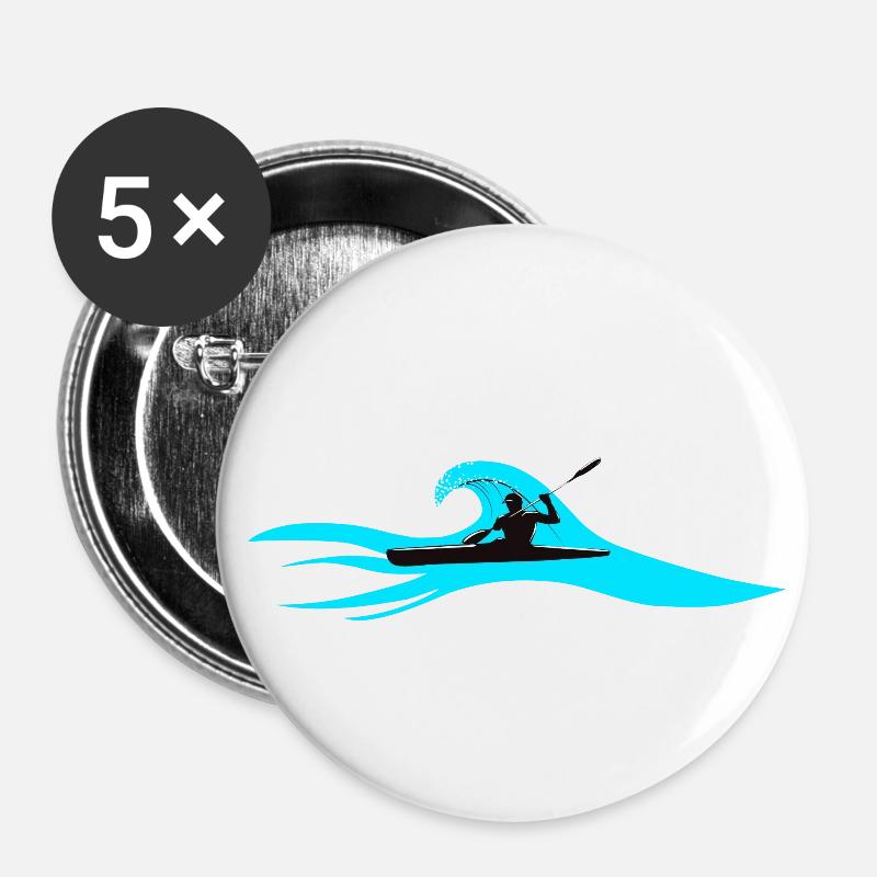 Paddler in Welle - Buttons groß 56 mm (5er Pack) - Weiß
