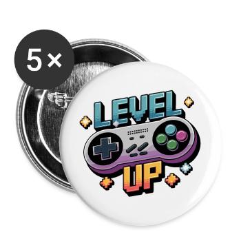 Level Up - Manette de jeu - Lot de 5 grands badges (56 mm) - blanc - Devant