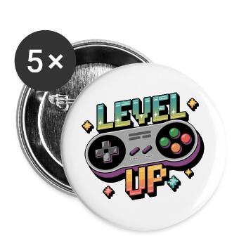 Level Up - Manette de jeu - Lot de 5 grands badges (56 mm) - blanc - Devant
