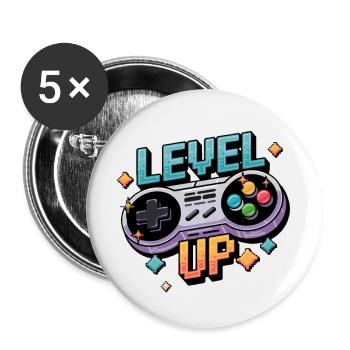 Level Up - Manette de jeu - Lot de 5 grands badges (56 mm) - blanc - Devant