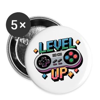 Level Up - Manette de jeu - Lot de 5 grands badges (56 mm) - blanc - Devant