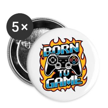 Born to Game – Manette de jeu - Lot de 5 grands badges (56 mm) - blanc - Devant