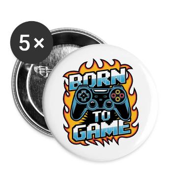 Born to Game – Manette de jeu - Lot de 5 grands badges (56 mm) - blanc - Devant