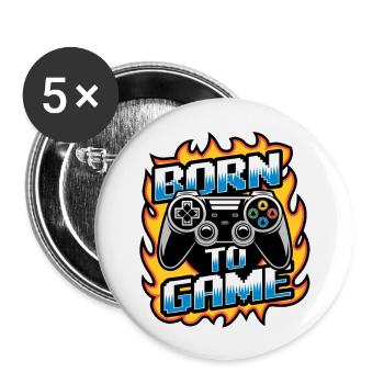 Born to Game – Manette de jeu - Lot de 5 grands badges (56 mm) - blanc - Devant