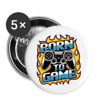 Born to Game – Manette de jeu - Lot de 5 grands badges (56 mm) - blanc - Devant