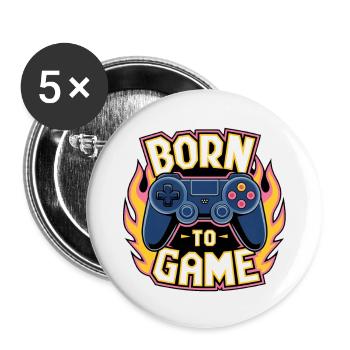 Born to Game – Manette de jeu - Lot de 5 grands badges (56 mm) - blanc - Devant