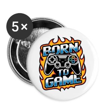 Born to Game – Manette de jeu - Lot de 5 grands badges (56 mm) - blanc - Devant