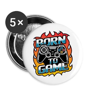 Born to Game – Manette de jeu - Lot de 5 grands badges (56 mm) - blanc - Devant