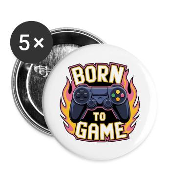 Born to Game – Manette de jeu - Lot de 5 grands badges (56 mm) - blanc - Devant