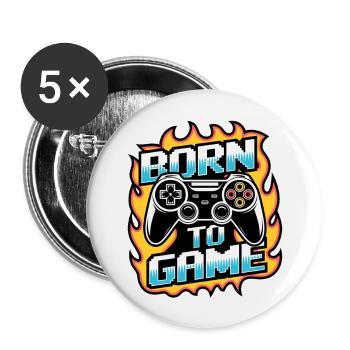 Born to Game – Manette de jeu - Lot de 5 grands badges (56 mm) - blanc - Devant