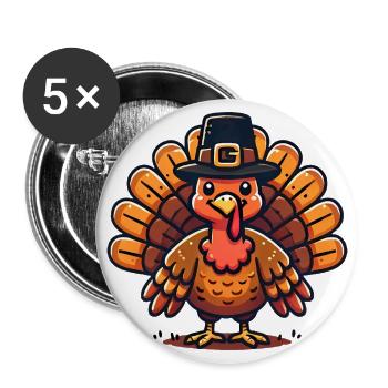 Thanksgiving Turkey in Pilgrim Hat Design - Buttons large 2.2''/56 mm (5-pack) - white - Front