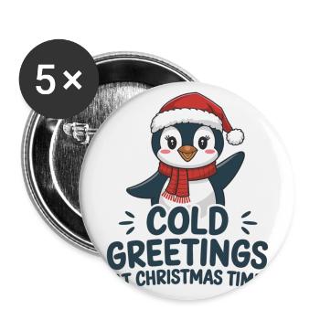 Kühle Grüße zur Weihnachtszeit – Pinguin - Buttons groß 56 mm (5er Pack) - Weiß - Vorne