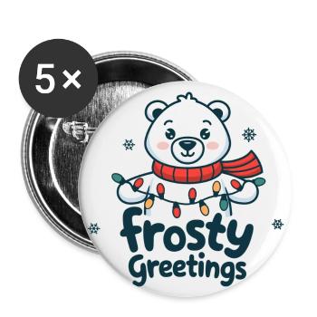 Salutations glaciales – Ours polaire avec des guirlandes lumineuses - Lot de 5 grands badges (56 mm) - blanc - Devant