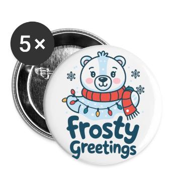 Salutations glaciales – Ours polaire avec des guirlandes lumineuses - Lot de 5 grands badges (56 mm) - blanc - Devant