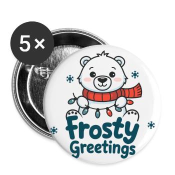 Frostige Grüße – Eisbär mit Lichterkette - Buttons groß 56 mm (5er Pack) - Weiß - Vorne