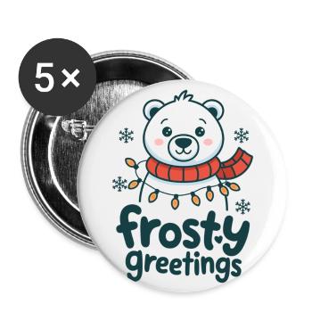 Frostige Grüße – Eisbär mit Lichterkette - Buttons groß 56 mm (5er Pack) - Weiß - Vorne