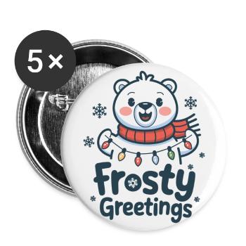 Frostige Grüße – Eisbär mit Lichterkette - Buttons groß 56 mm (5er Pack) - Weiß - Vorne