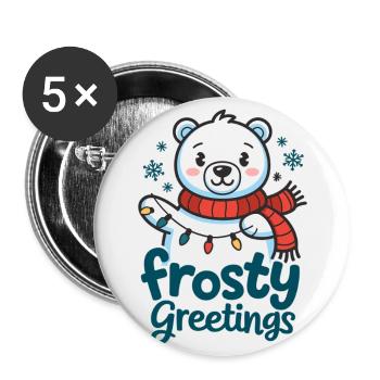 Frostige Grüße – Eisbär mit Lichterkette - Buttons groß 56 mm (5er Pack) - Weiß - Vorne