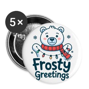 Salutations glaciales – Ours polaire avec des guirlandes lumineuses - Lot de 5 grands badges (56 mm) - blanc - Devant