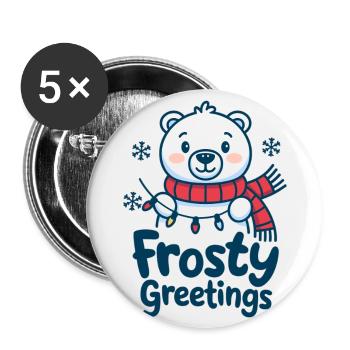 Salutations glaciales – Ours polaire avec des guirlandes lumineuses - Lot de 5 grands badges (56 mm) - blanc - Devant