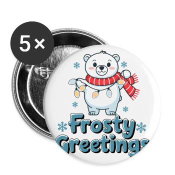 Salutations glaciales – Ours polaire avec des guirlandes lumineuses - Lot de 5 grands badges (56 mm) - blanc - Devant