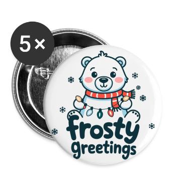 Frostige Grüße – Eisbär mit Lichterkette - Buttons groß 56 mm (5er Pack) - Weiß - Vorne