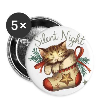 Douce nuit – Chaton en bas de Noël - Lot de 5 grands badges (56 mm) - blanc - Devant