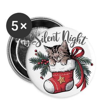 Douce nuit – Chaton en bas de Noël - Lot de 5 grands badges (56 mm) - blanc - Devant