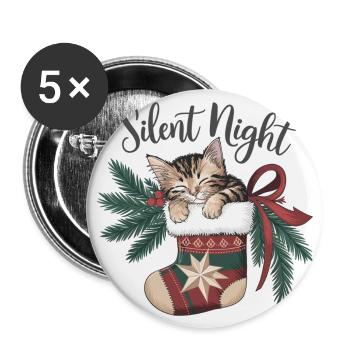 Douce nuit – Chaton en bas de Noël - Lot de 5 grands badges (56 mm) - blanc - Devant
