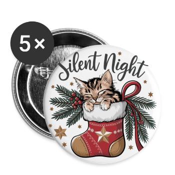 Douce nuit – Chaton en bas de Noël - Lot de 5 grands badges (56 mm) - blanc - Devant