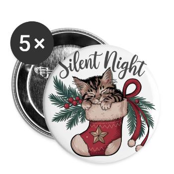 Stille Nacht – Kätzchen im Weihnachtsstrumpf - Buttons groß 56 mm (5er Pack) - Weiß - Vorne