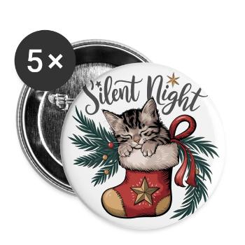 Douce nuit – Chaton en bas de Noël - Lot de 5 grands badges (56 mm) - blanc - Devant