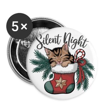 Douce nuit – Chaton en bas de Noël - Lot de 5 grands badges (56 mm) - blanc - Devant