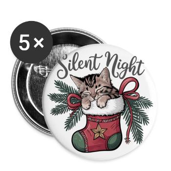 Stille Nacht – Kätzchen im Weihnachtsstrumpf - Buttons groß 56 mm (5er Pack) - Weiß - Vorne
